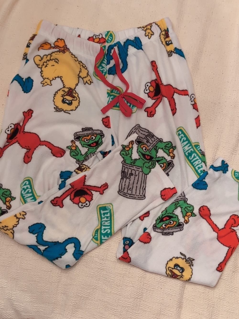 Sesame Street White Pajama Pants with Elmo, Big Bird & Oscar Print